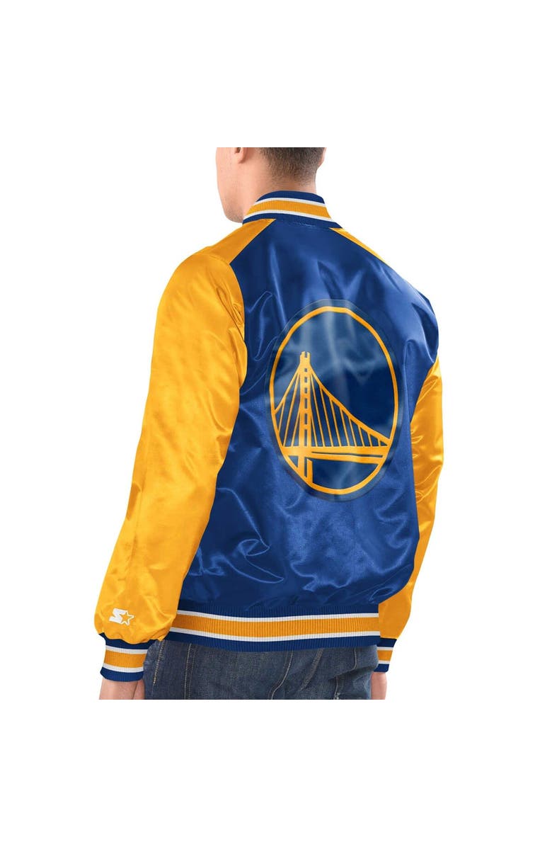 STARTER Men's Starter Royal/Gold Golden State Warriors Renegade Satin Full-Snap Varsity Jacket, Alternate, color, Royal
