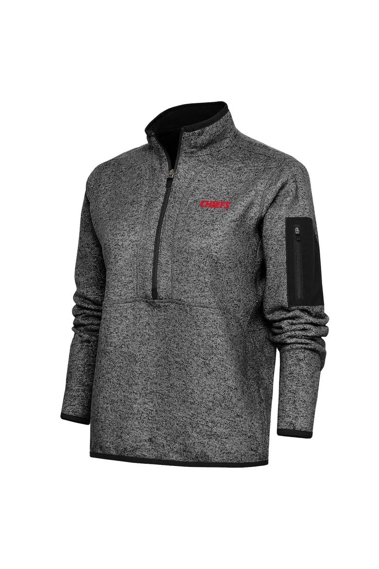 Women's Antigua Heather Black Kansas City Chiefs Throwback Logo Fortune Half-Zip Pullover Jacket, Alternate, color, Heather Black