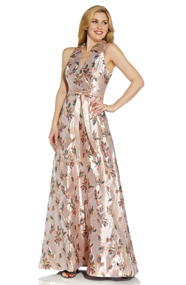 Adrianna Papell Jacquard A-Line Gown, Alternate, color,