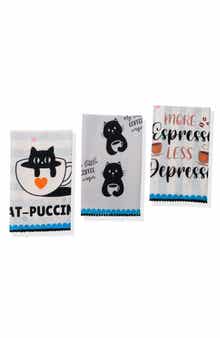 Tiramisu Cat-Puccino Set of 3 Cotton Waffle Kitchen Towels