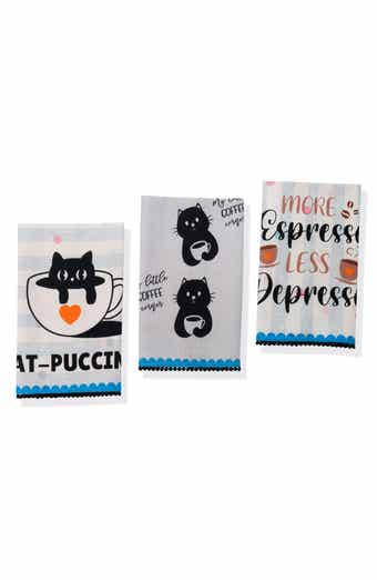 Tiramisu Cat-Puccino Set of 3 Cotton Waffle Kitchen Towels