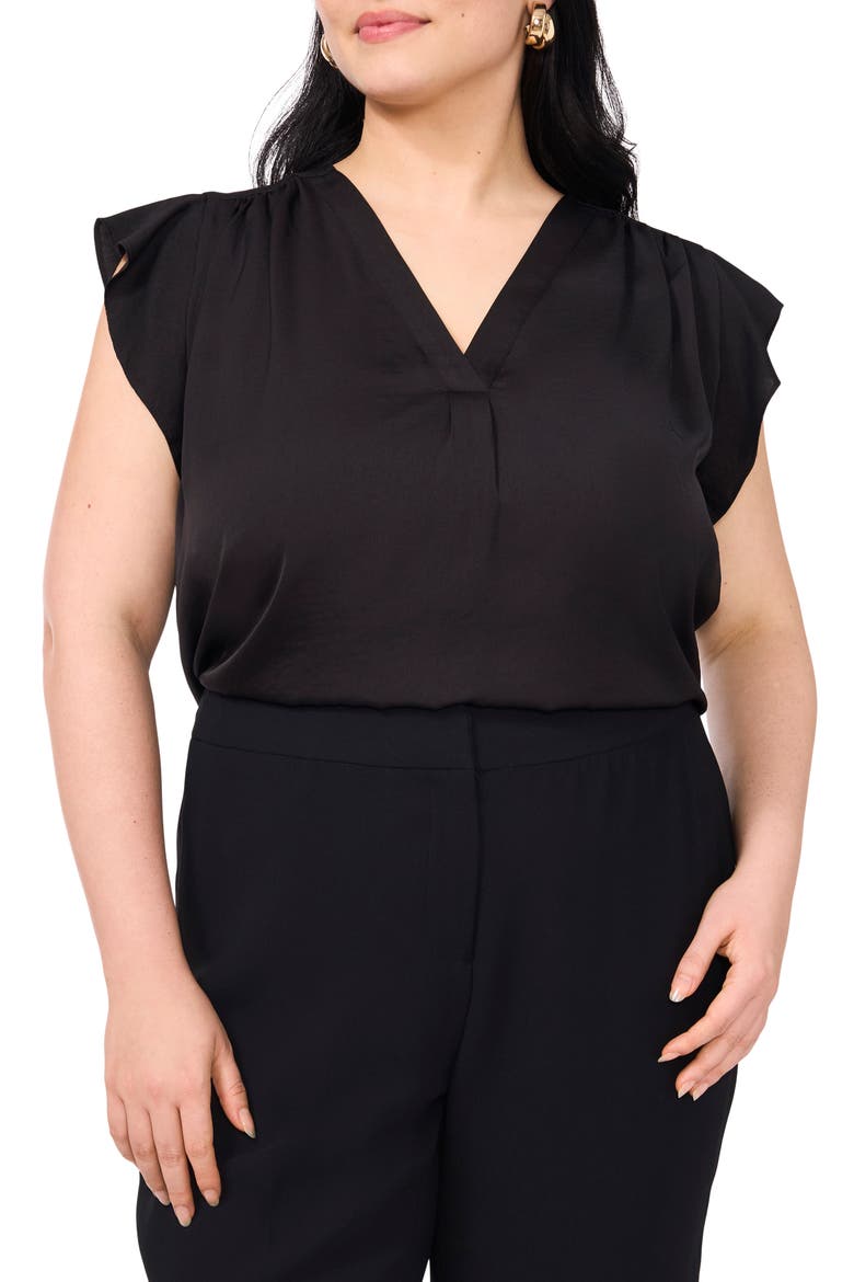 Ruffle Shoulder Sleeveless Blouse, Main, color, RICH BLACK