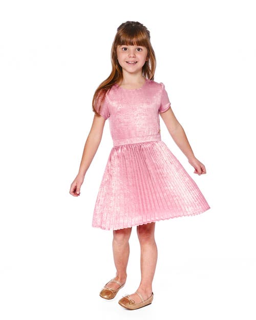 Deux Par Deux Short Sleeve Dress With Pleated Skirt In Pink