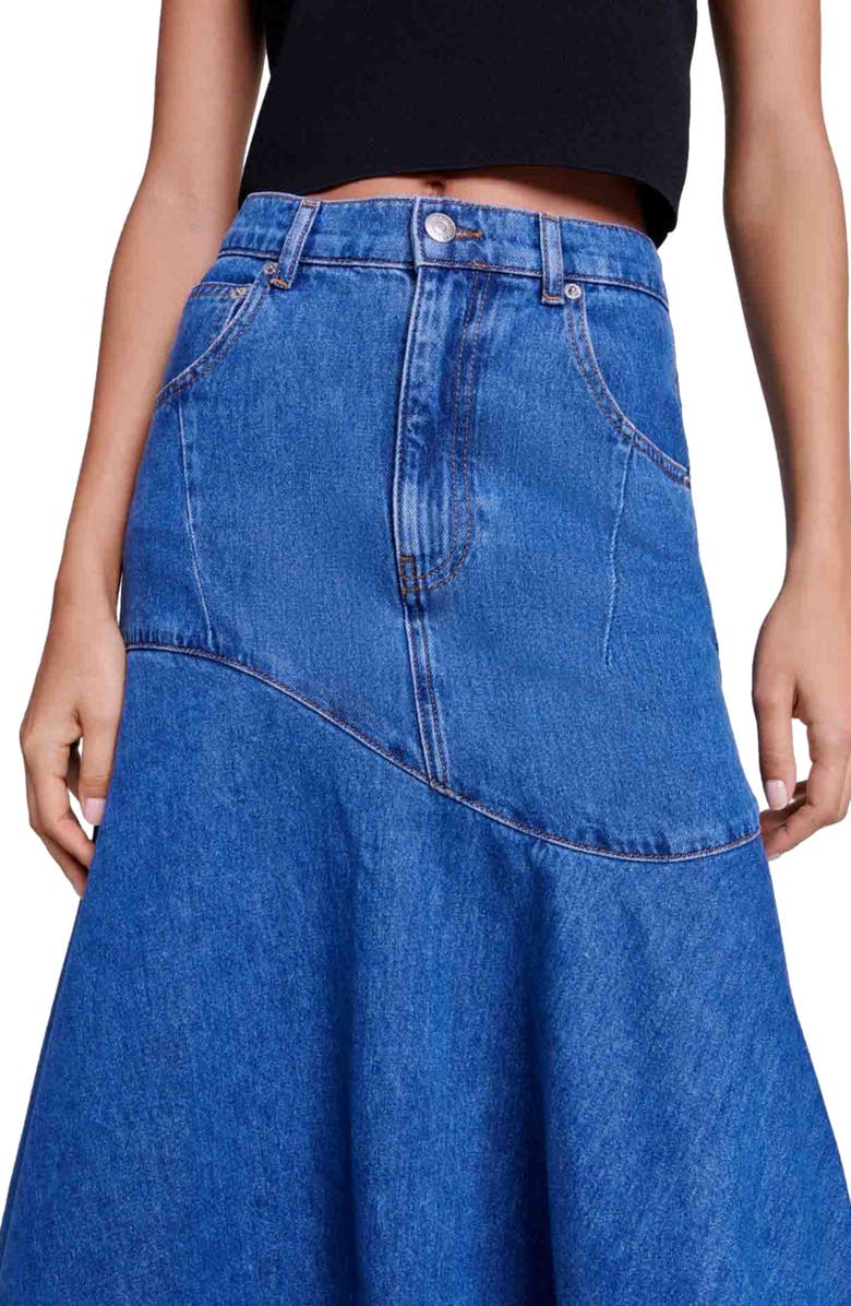 maje Jondulys Layered Denim Maxi Skirt, Alternate, color, 