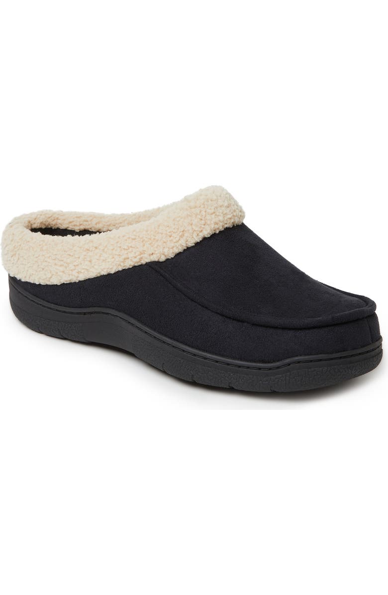 DEARFOAMS Microsuede Faux Shearling Slipper, Main, color, Black