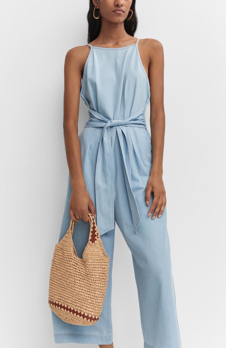MANGO Tie Detail Jumpsuit, Alternate, color,