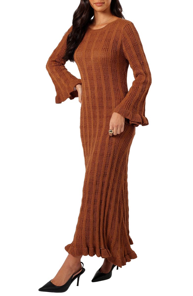 Petal & Pup Colter Rib Long Sleeve Maxi Sweater Dress, Alternate, color, Bronze