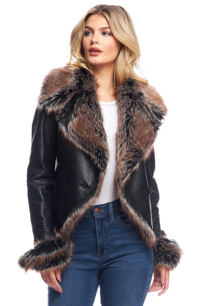 DONNA SALYERS FABULOUS FURS Chelsea Faux Leather Jacket with Faux Fur Trim, Alternate, color, 