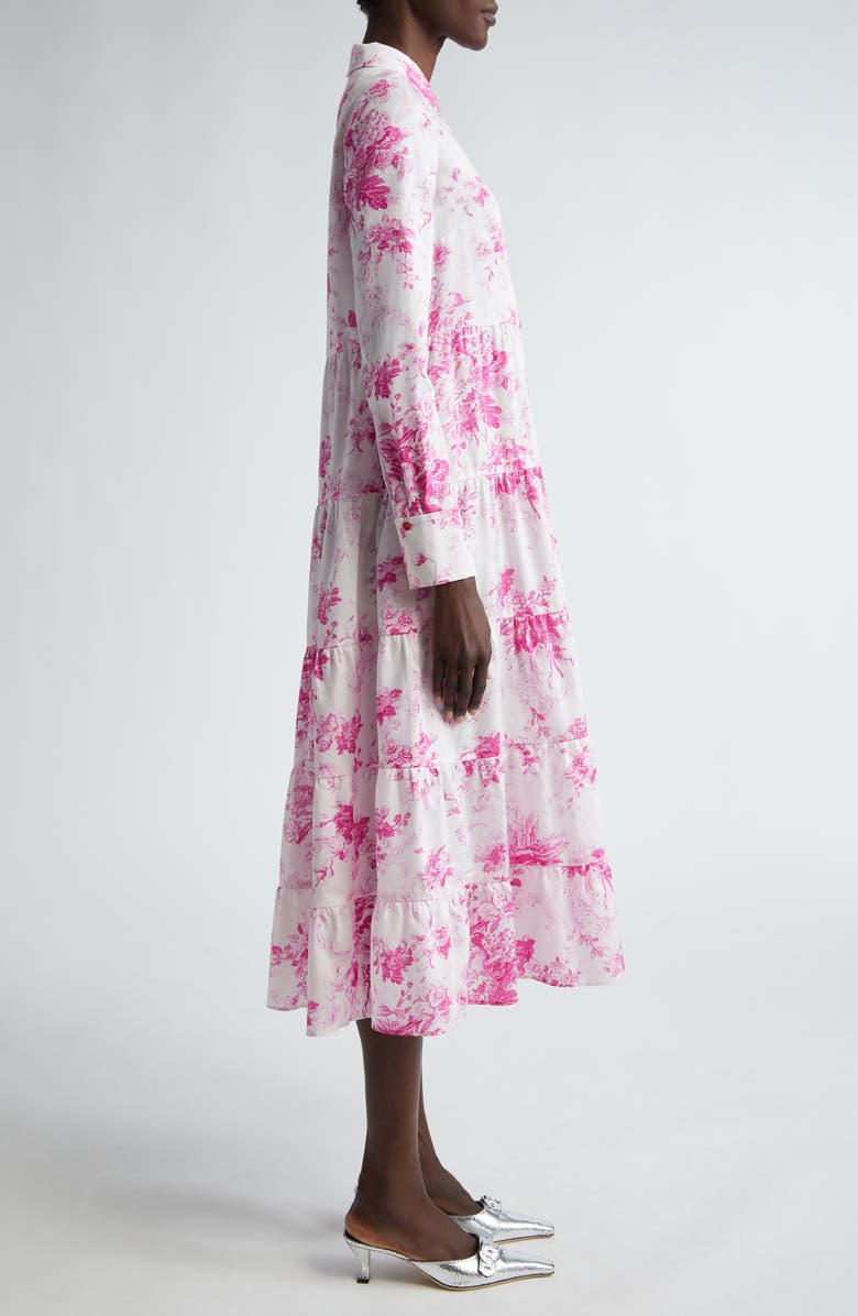 Erdem Floral Print Long Sleeve Tiered Shirtdress, Alternate, color, 