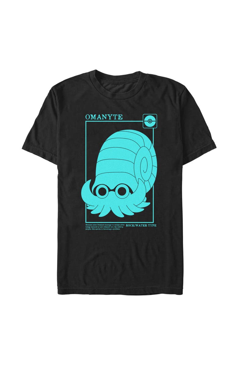POKEMON Men's Pokemon Omanyte Rock Water Type Card  Graphic T-Shirt, Alternate, color, Black