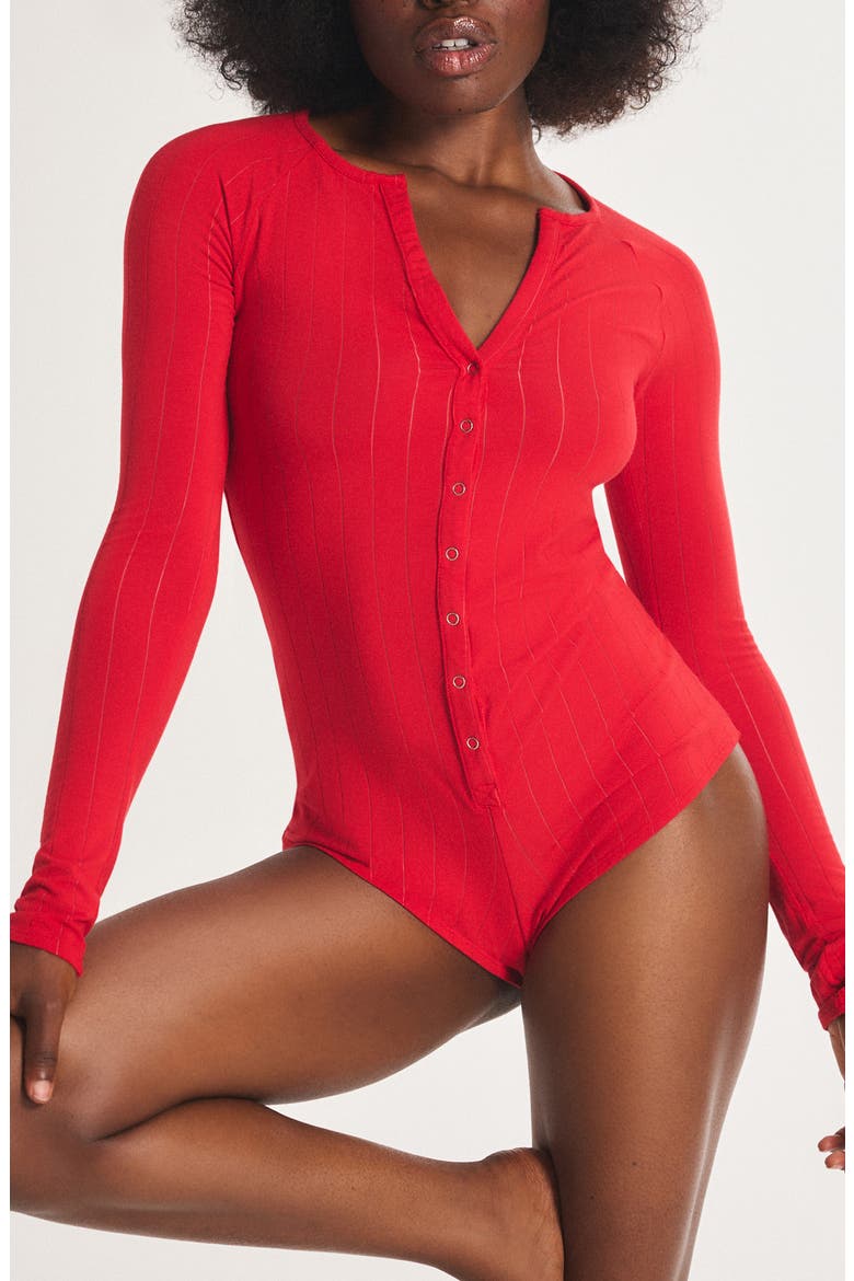 Sleek Stitch Snap Pajama Romper, Main, color, TIMELESS RED