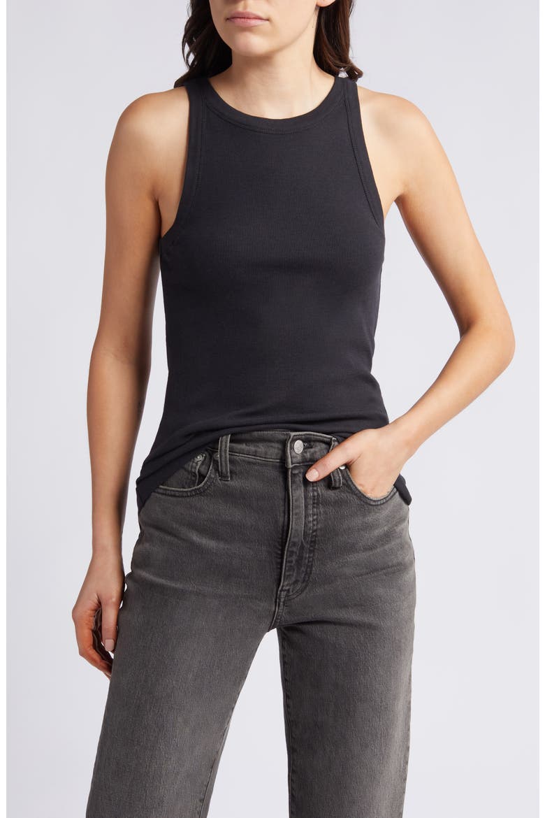 Cutaway Shoulder Cotton Blend Tank, Main, color, BLACK