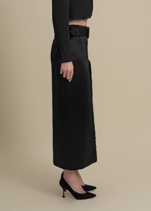 Contessa Mills Morgaine Mid-rise Fluid Elegant Shiny Sateen Skirt In Black