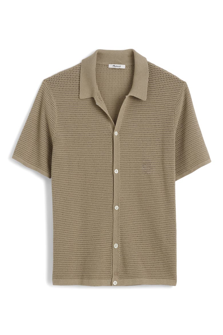 Short Sleeve Open Stitch Cotton Button-Up Shirt, Alternate, color, SAGEBRUSH