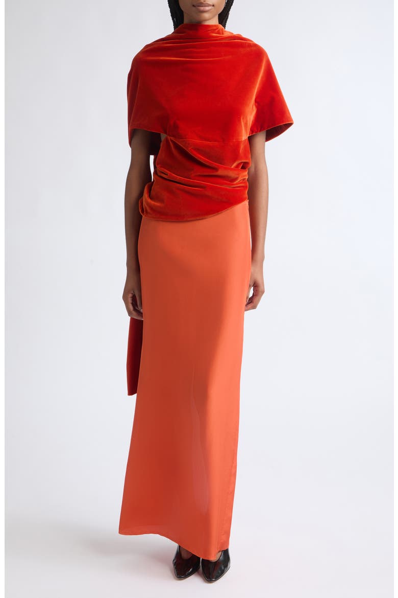 Draped Cotton Velvet Shawl Top, Alternate, color, DEEP PERSIMMON