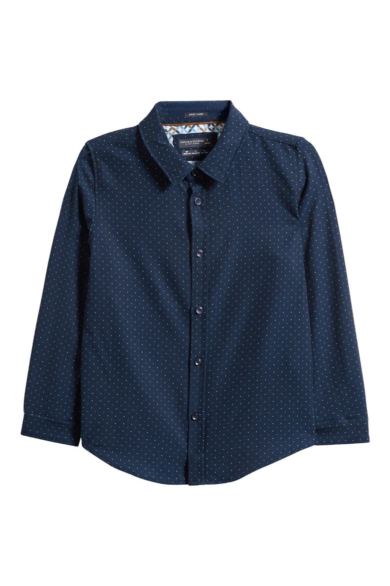 Kids' Polka Dot Button-Up Shirt, Main, color, NAVY