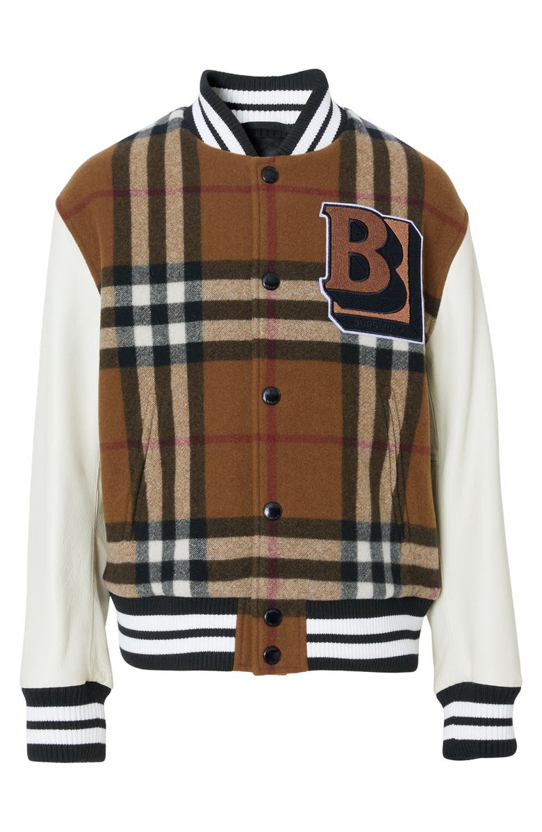 Burberry Felton B Logo Check Wool Blend Varsity Jacket, Alternate, color,