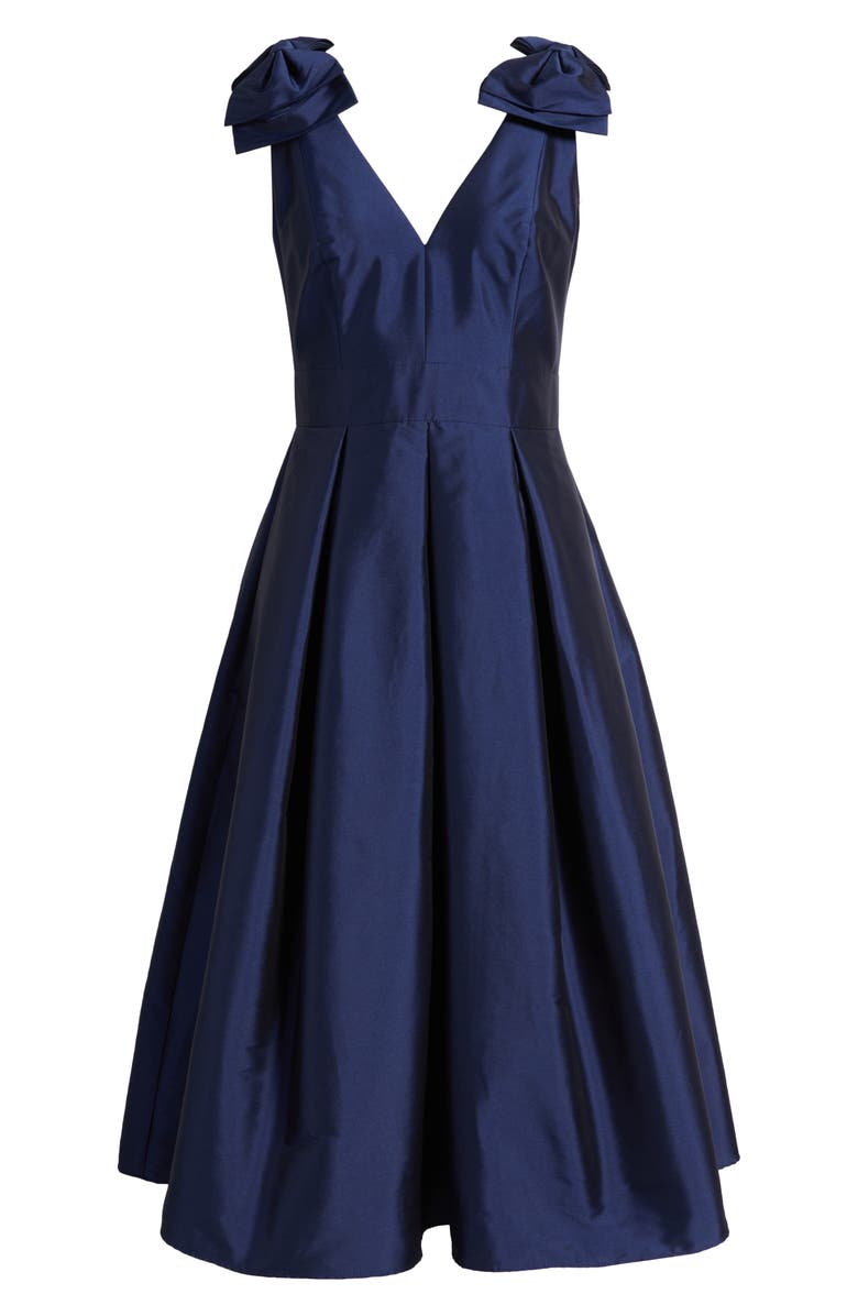 Eliza J Bow Shoulder Taffeta Cocktail Midi Dress, Alternate, color, 