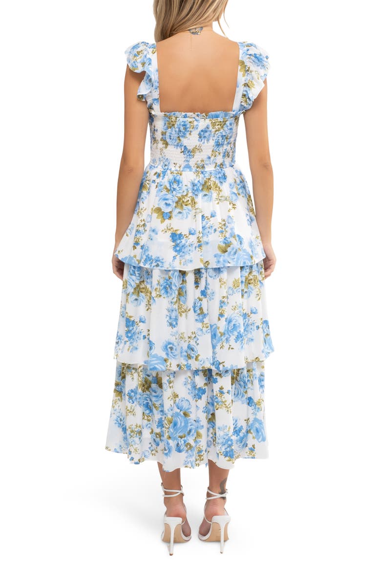Floral Tiered Midi Dress, Alternate, color, BLUE MULTI