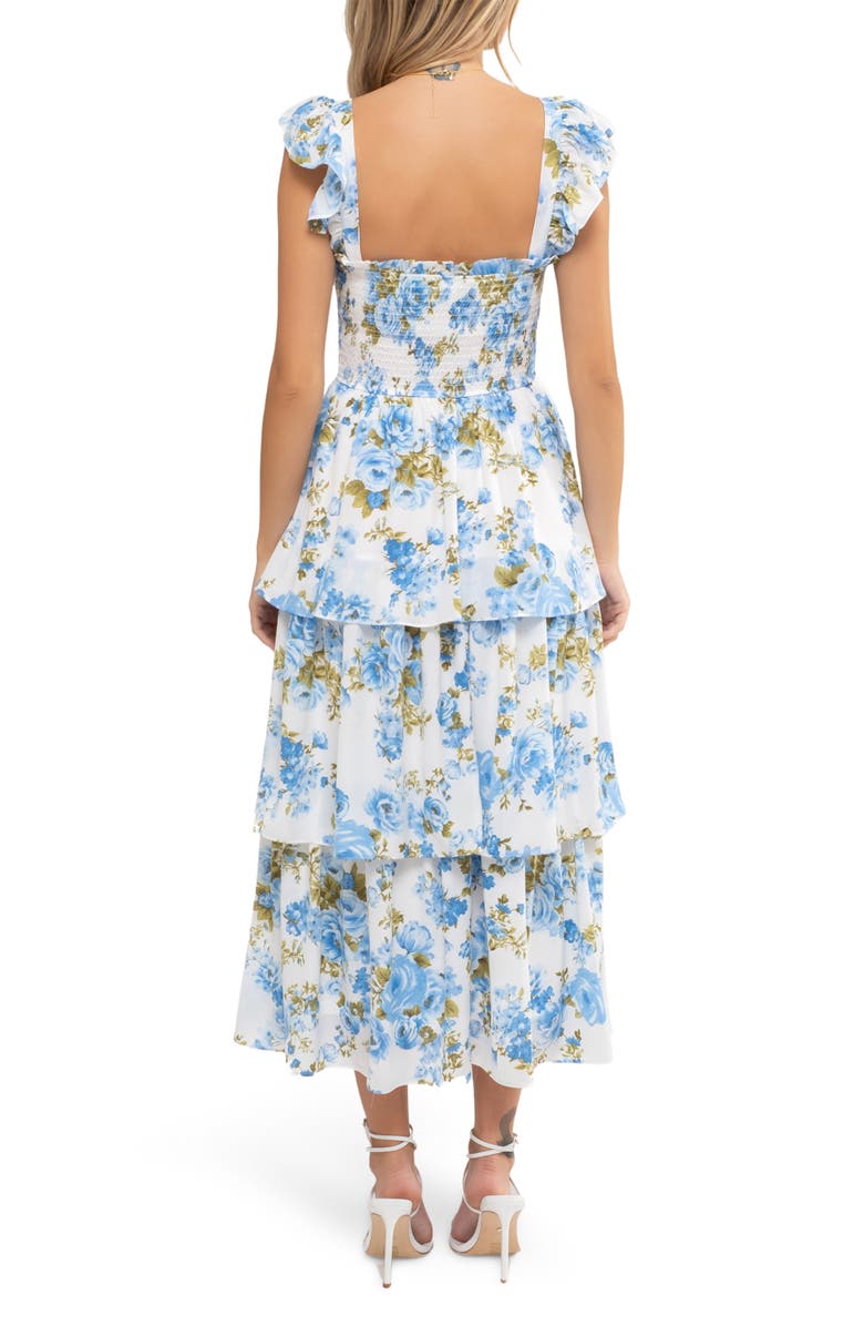 AUGUST SKY Floral Tiered Midi Dress, Alternate, color, Blue Multi