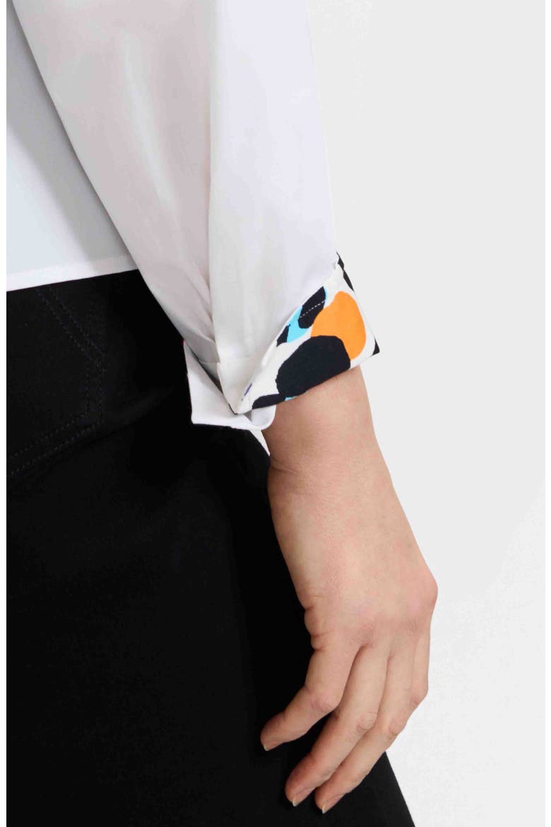 Marina Contrast Leopard Trim Cotton Blend Button-Up Shirt, Alternate, color, WHITE/ LEOPARD MULTI