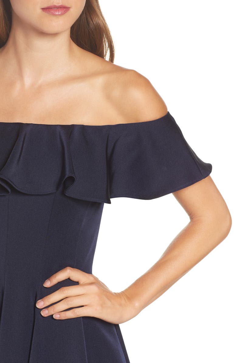 La Femme Ruffle Off the Shoulder Fit & Flare Dress, Alternate, color, 