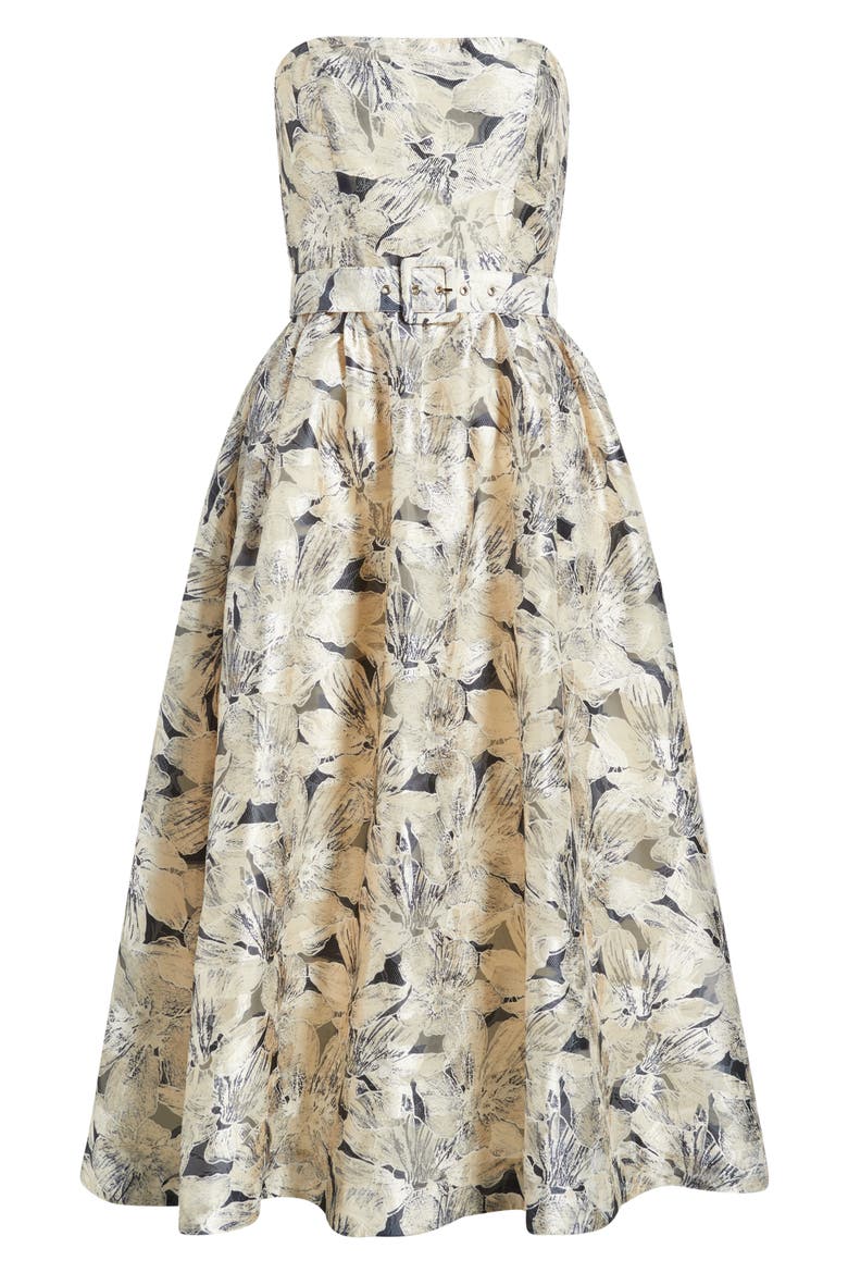 Strapless Floral Jacquard Dress, Alternate, color, IVORY MULTI