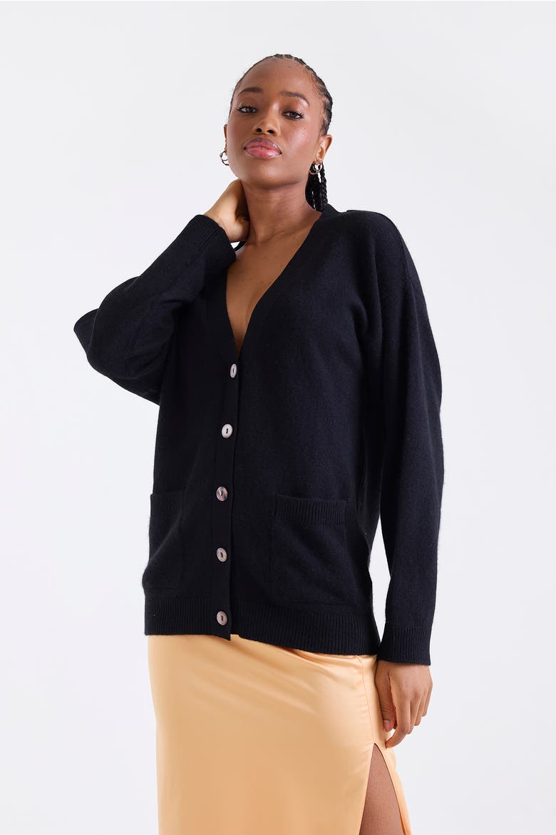 Oceane Oversize 100% Cashmere Cardigan, Alternate, color, BLACK