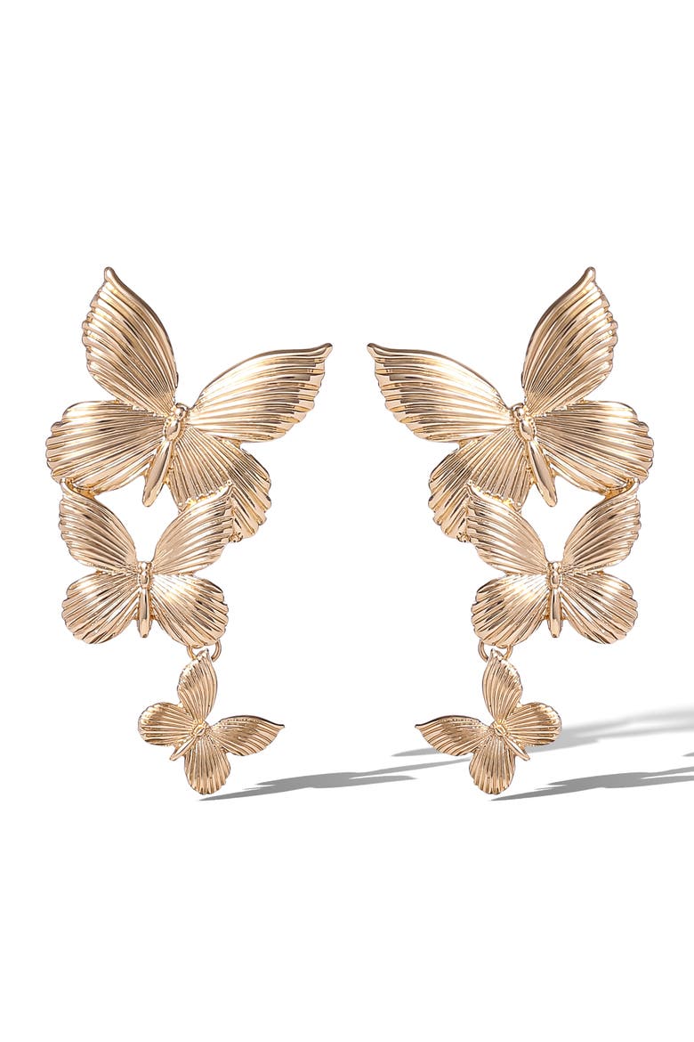 Cascading Butterfly Gold-Tone Drop Earrings, Main, color, Gold