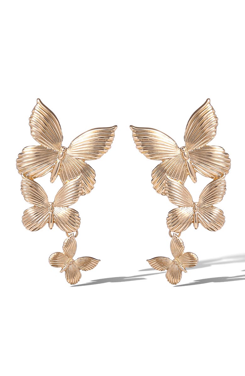 Jessica Simpson Cascading Butterfly Gold-Tone Drop Earrings, Main, color, Gold