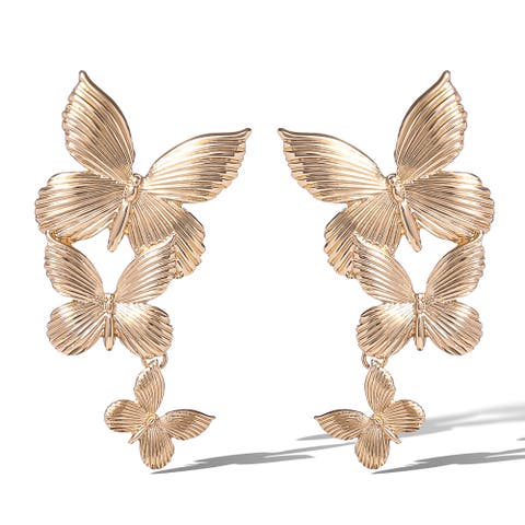Cascading Butterfly Gold-Tone Drop Earrings