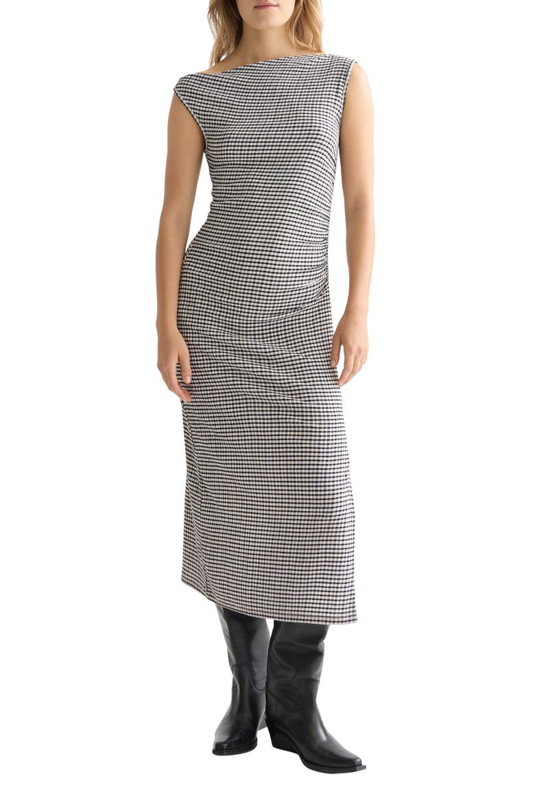 Asymmetric Neck Gingham Dress, Main, color, METEORITE