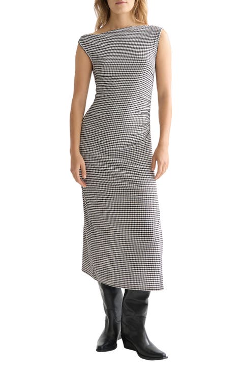 Asymmetric Neck Gingham Dress
