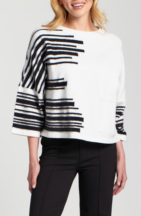 Fuzzy Stripe Relaxed Fit Sweater