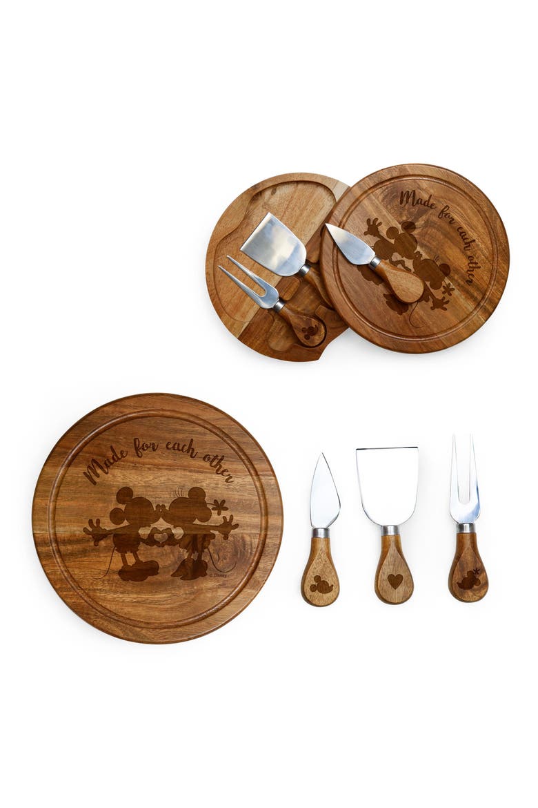 TOSCANA Mickey & Minnie Mouse - Acacia Brie Cheese Cutting Board & Tools Set, Alternate, color, BROWN