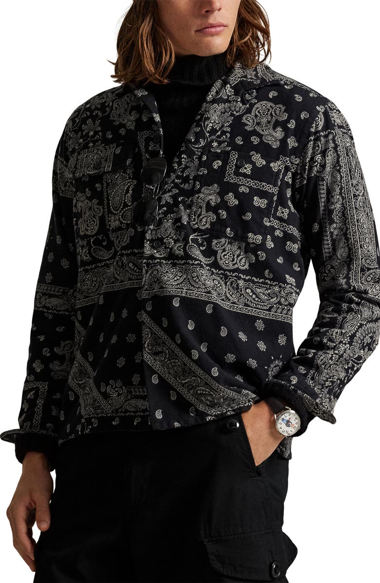 Polo Ralph Lauren Classic Fit Bandana Print Flannel Long Sleeve Camp Shirt, Main, color, 6989 Yukon Patchwork Bandana