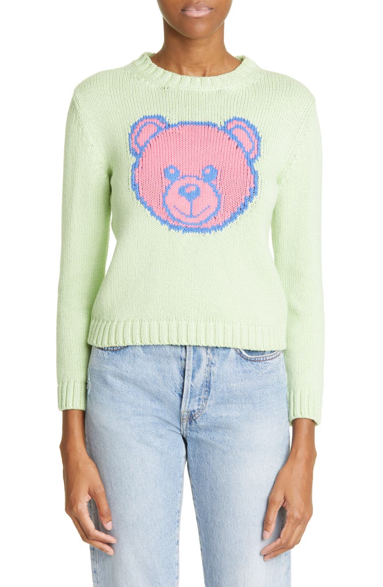 Moschino Bear Intarsia Crewneck Sweater, Main, color, 