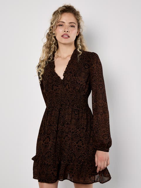 Paisley Print Ruffle Detail Dress