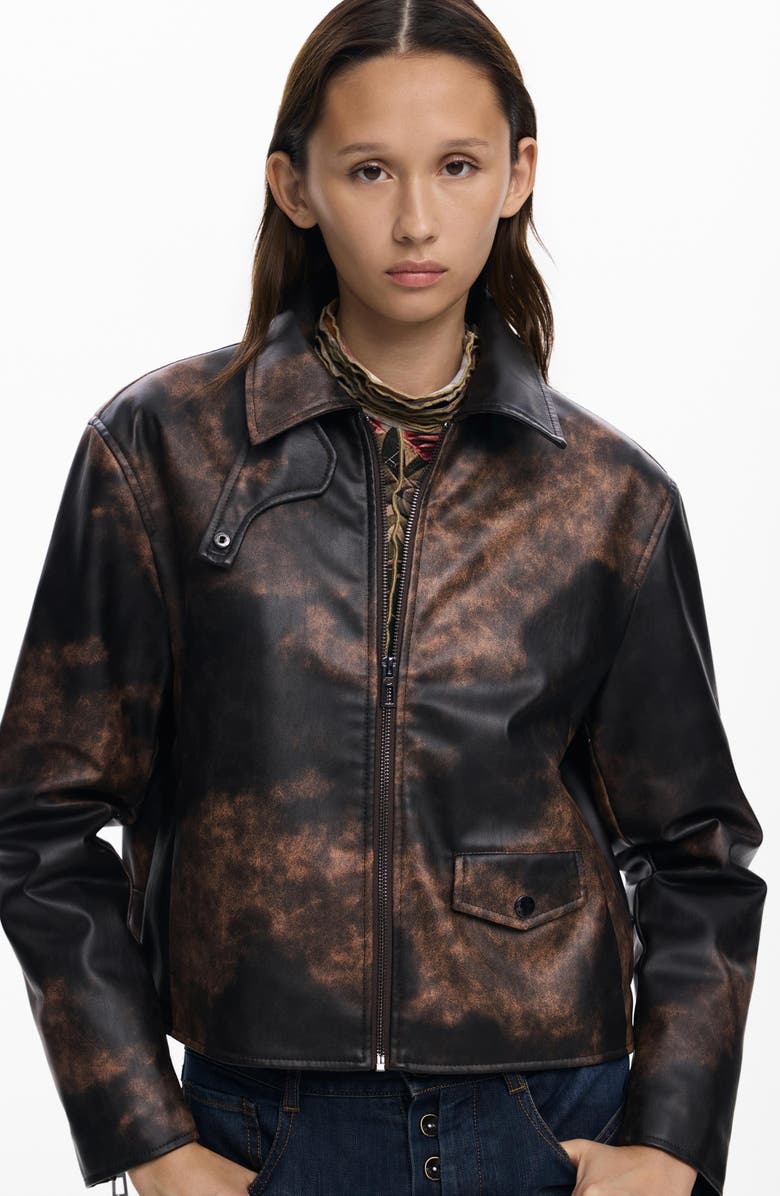 Desigual Faux Leather Jacket, Alternate, color, Khaki