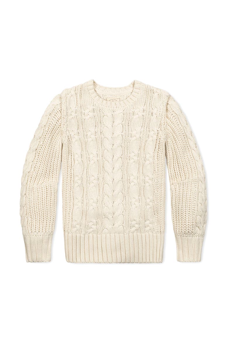 Organic Peasant Sleeve Cable Sweater, Alternate, color, Ivory