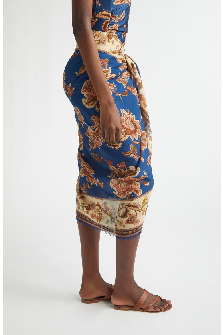 Floral Paisley Frayed Cotton Pareo, Alternate, color, NAVY JACOBEAN