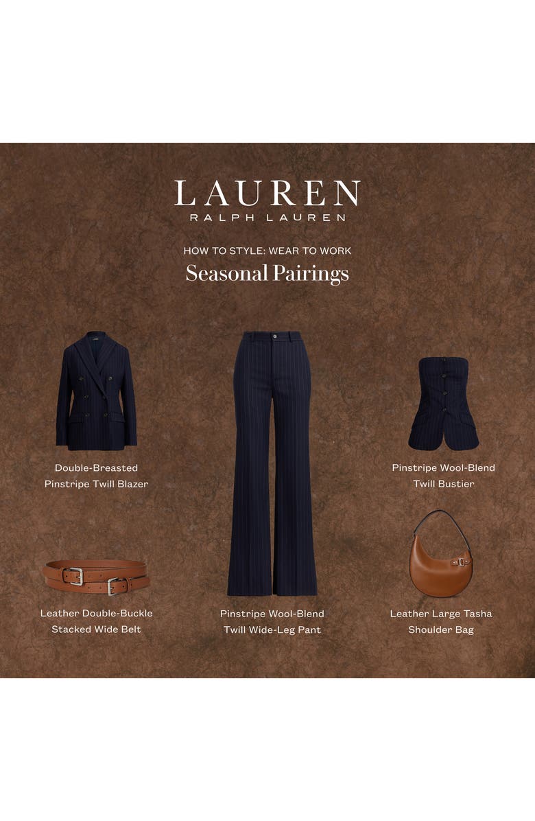 Lauren Ralph Lauren Wool Blend Twill Wide Leg Suit Pants, Alternate, color, Navy/ Cream