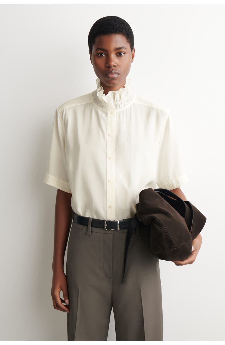 COS Ruffle-Collar Modal Blouse, Main, color, Ivory