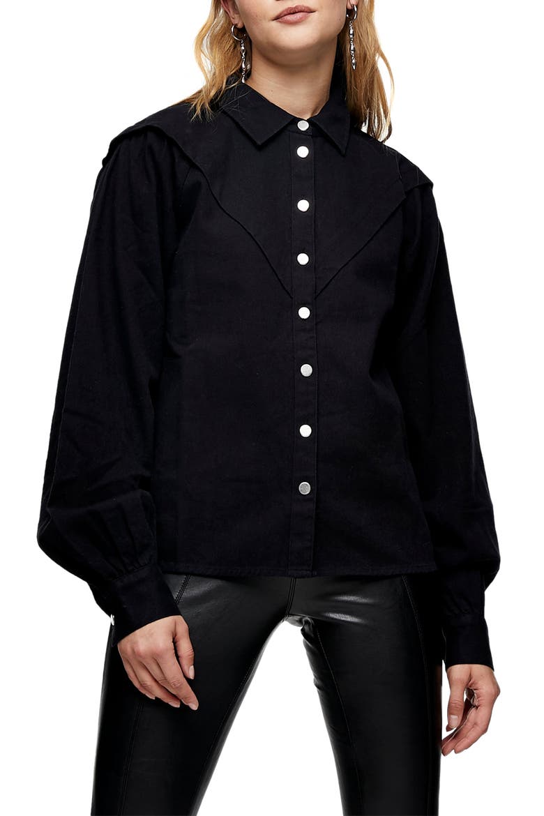 Western Denim Shirt, Main, color, BLACK