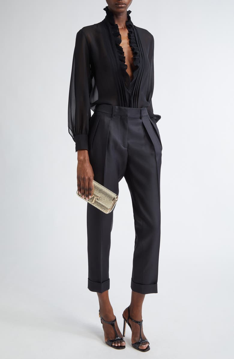 TOM FORD Ruffle Silk Georgette Tuxedo Shirt, Alternate, color,