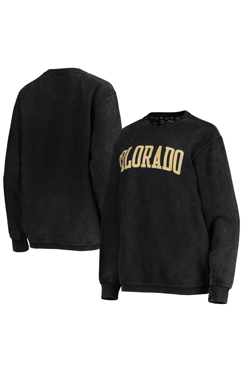 PRESSBOX Women's Pressbox Black Colorado Buffaloes Comfy Cord Vintage Wash Basic Arch Pullover Sweatshirt, Main, color, Black