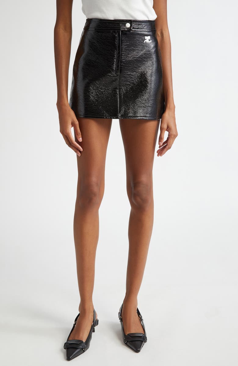 Courrèges Reedition Faux Leather Miniskirt, Main, color, Black