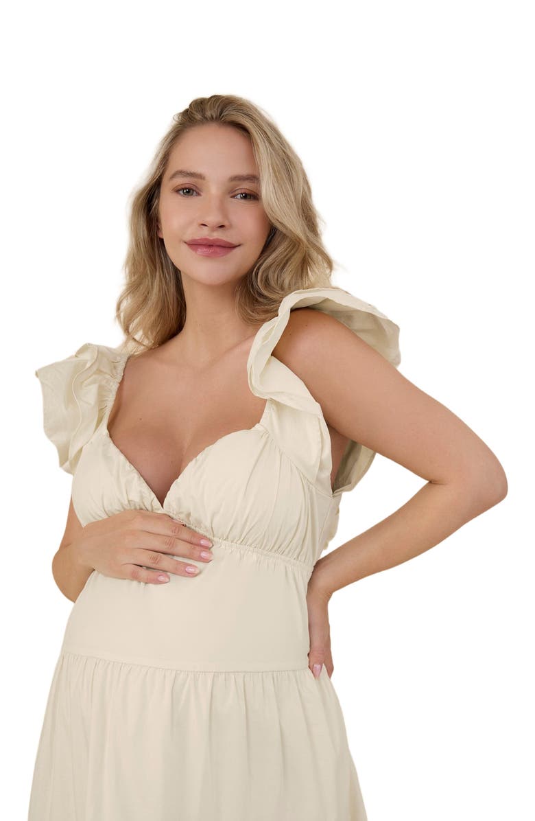 MOTHERHOOD MATERNITY Ruffle Sleeve Tie-Back Maternity Maxi Dress, Alternate, color, Winter White