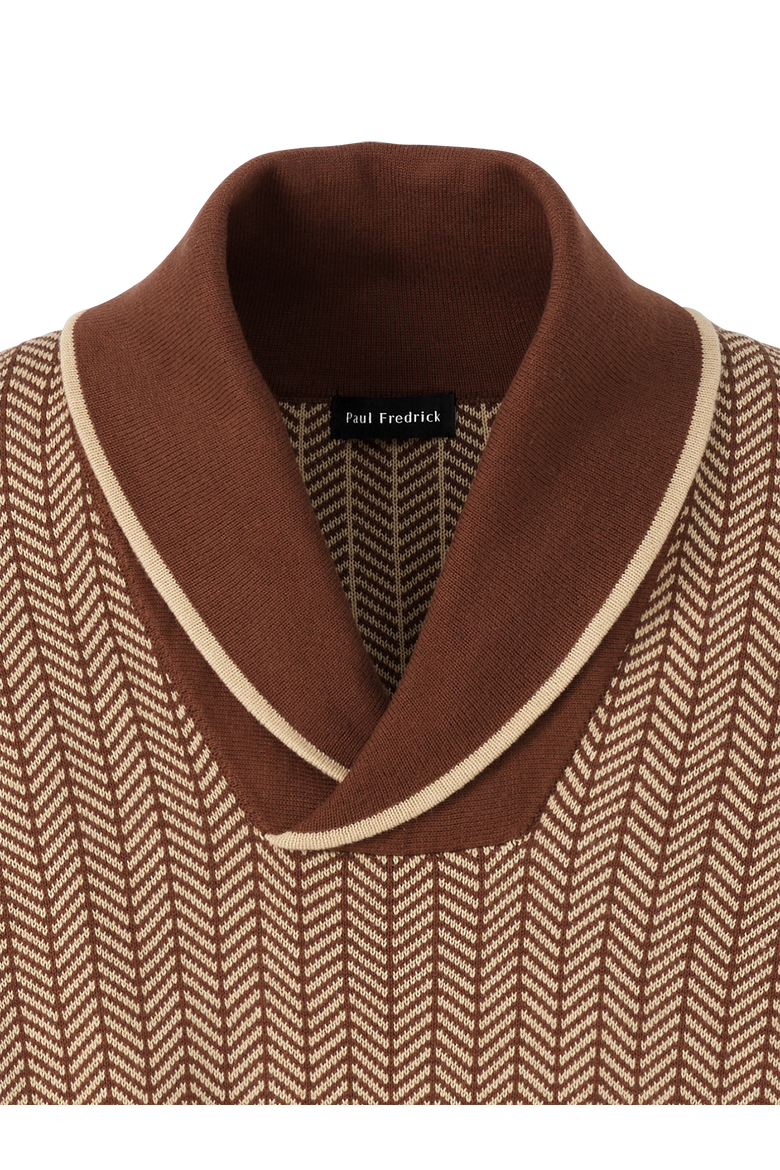 Cotton Shawl Collar Pull Over Sweater, Alternate, color, Ivory/Brown
