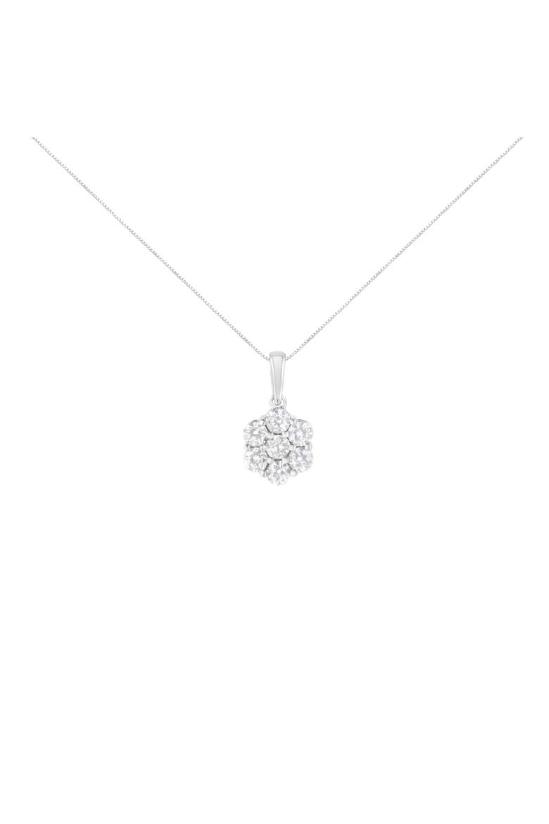 14K White Gold 2.00 Cttw Brilliant Diamond 7 Stone Flower Cluster Pendant Necklace, Alternate, color, White